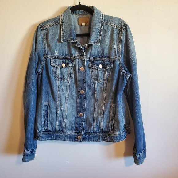 American Eagle Y2K Blue Jean Distressed Jacket XL - Picture 2 of 14